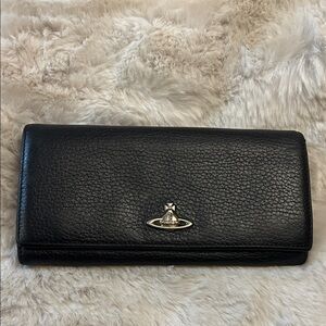 Vivienne Westwood black leather long double snap wallet